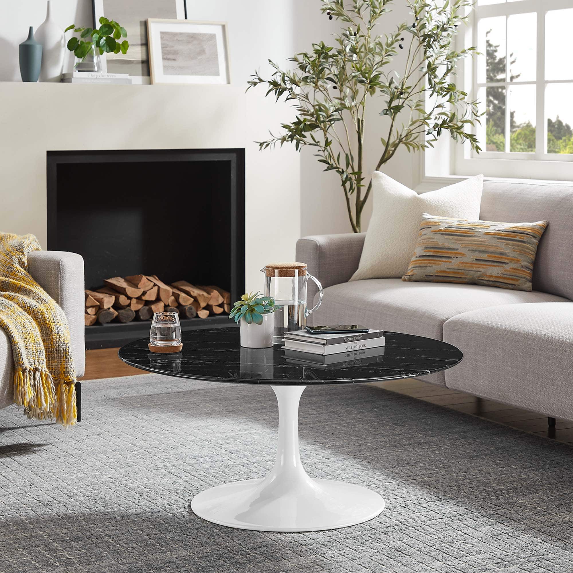 Modway - Lippa Round Artificial Marble Coffee Table - White Black