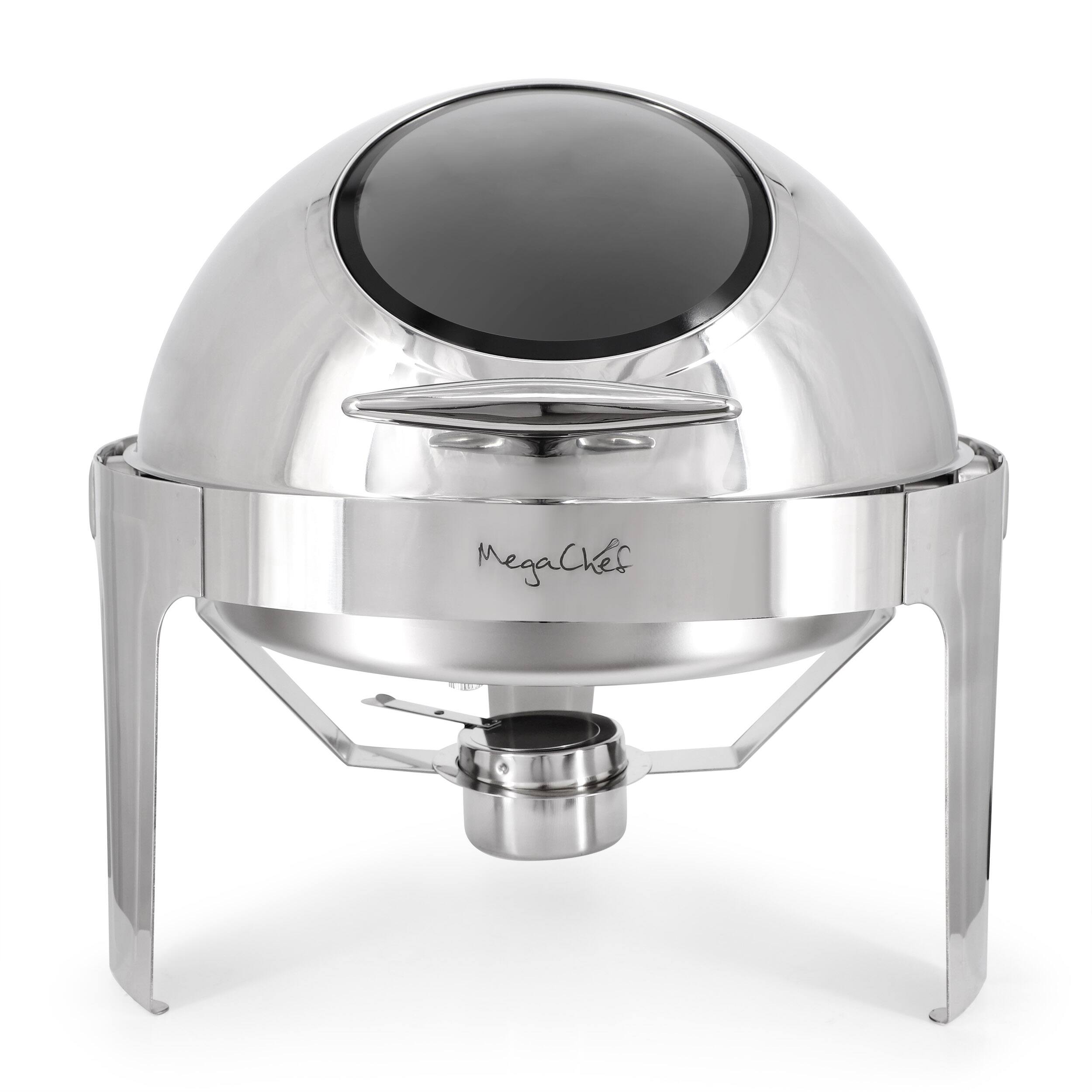 Alt View 1. MegaChef - MegaChef 6.3 Quart Round Stainless Steel Dome Roll Top Professional Chafing Dish/Food Warmer/Buffet Server Serving Dish - Silver.