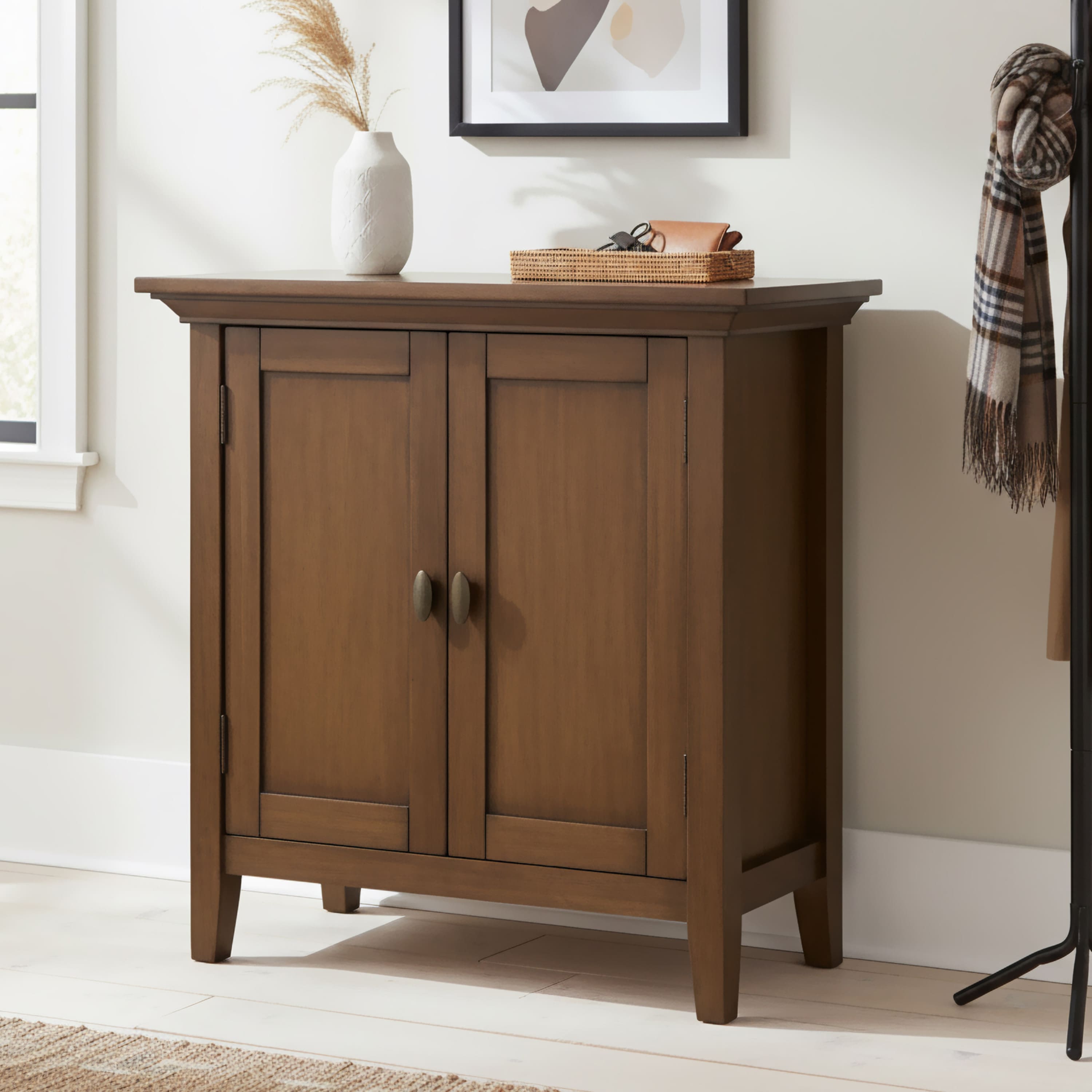 Simpli Home - Redmond Solid Wood 32 inch Wide Transitional Low Storage Cabinet - Rustic Natural Aged Brown