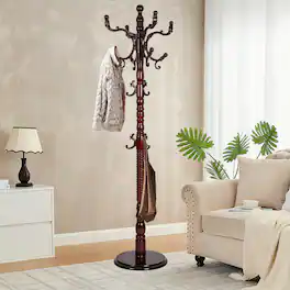 Chateau Abodes - Coat Rack Freestanding, Natural Birch Wood Coat Tree with 14 Hooks, 200lbs Load, Stury Base - Rosewood