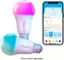 The image features a smartphone and a Govee smart LED light bulb. The phone is connected to the light bulb, and the screen displays the device's settings, including brightness, color, and mode. The phone is sold separately, and the smart LED light bulb can be controlled via Bluetooth. The device also allows users to manage multiple devices and customize the light bulb's color and scene.