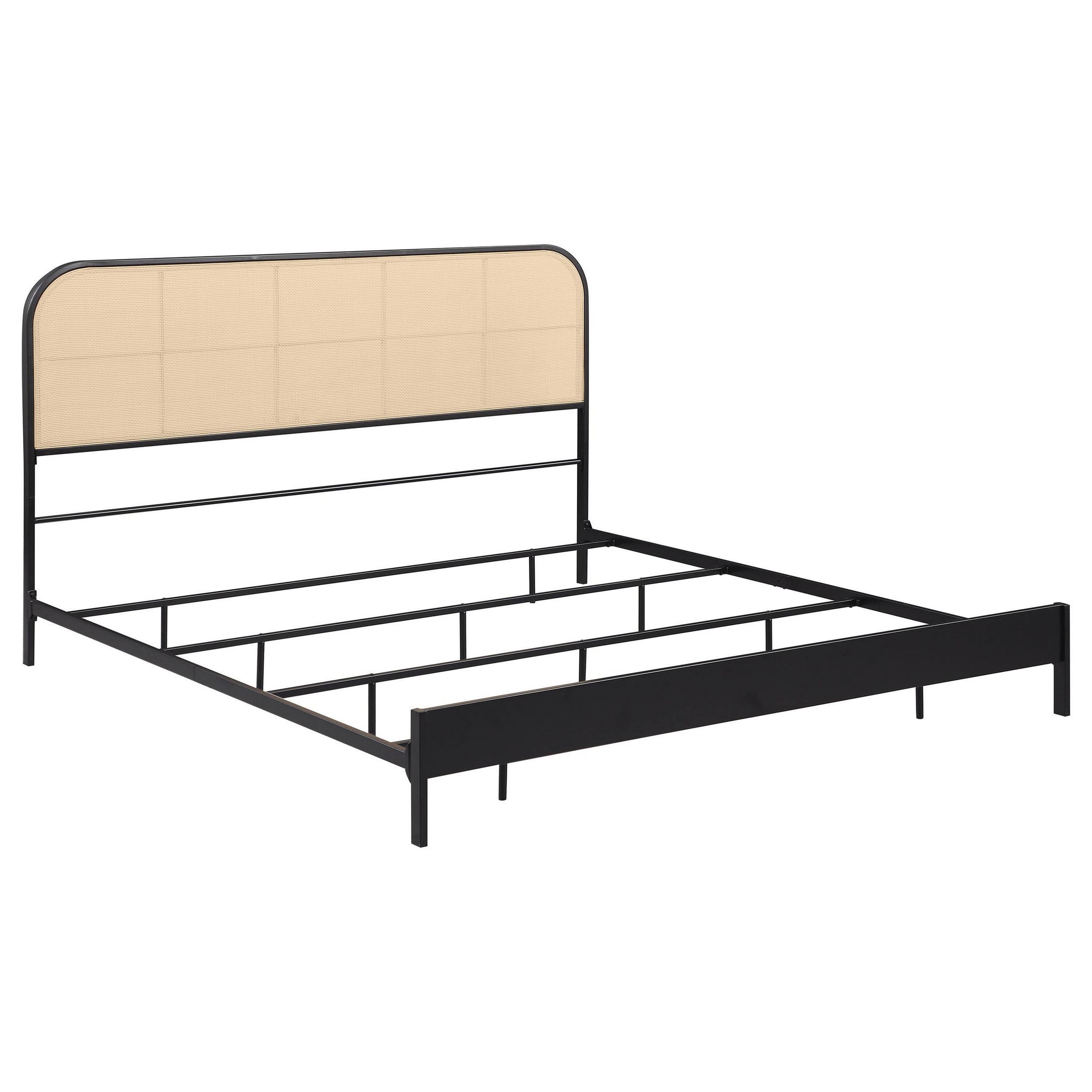 Front. Manhattan Lane - Ammy King Bed, Radio Weave Headboard, Brown Faux Rattan - Black, Brown.