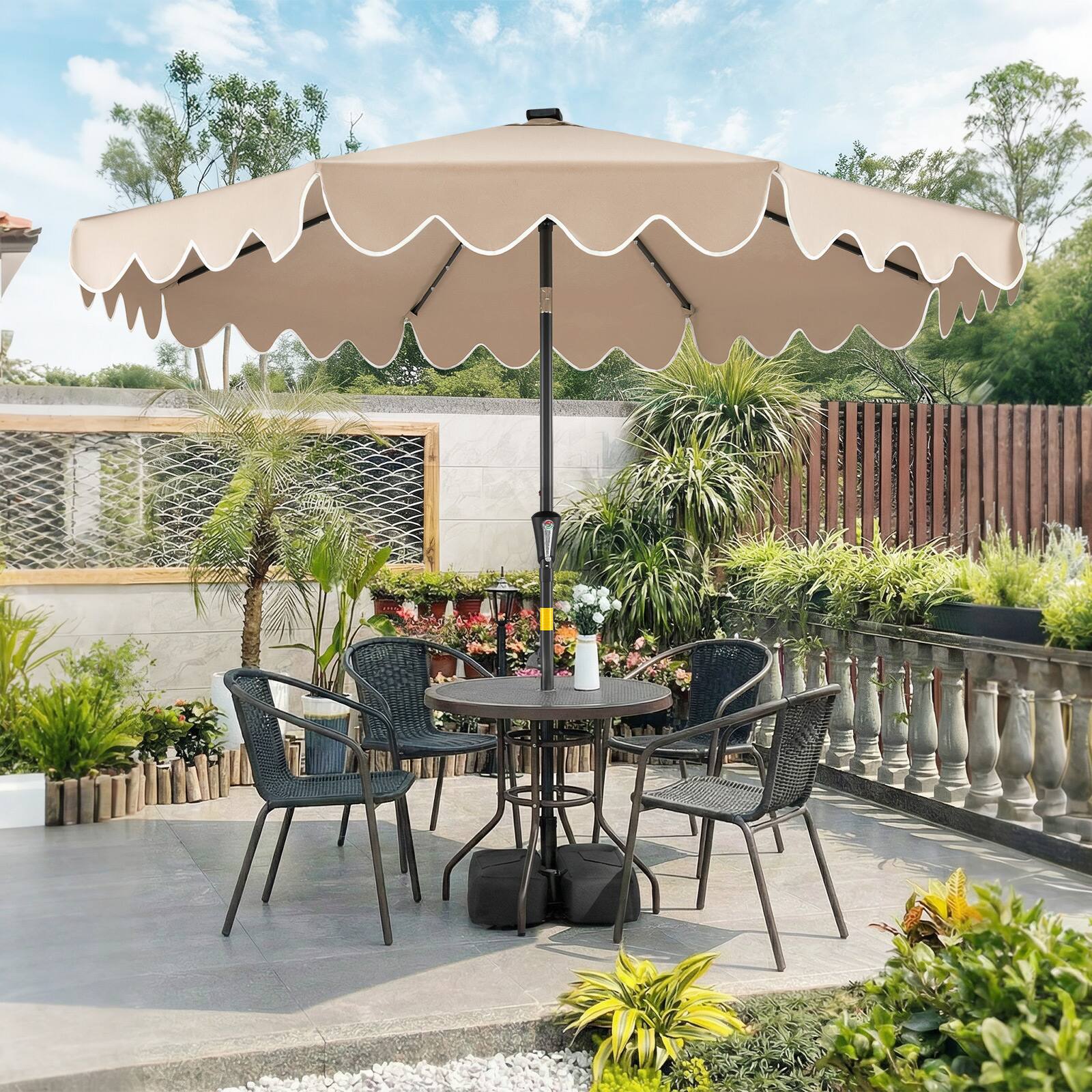 Alt View 3. Gymax - Gymax 9 FT Outdoor Patio Umbrella w/32 Solar LED Lights & Weighted Base Sandbags Brown - Brown.