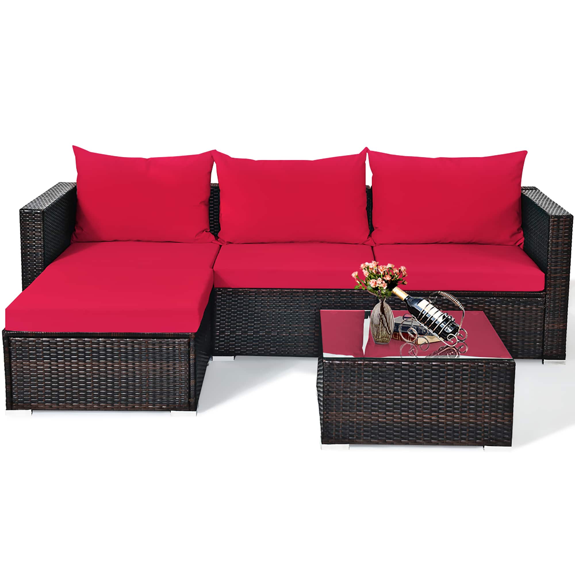 Costway - 5PCS Patio Rattan Furniture Set Sectional Conversation Sofa w/ Coffee Table - Red price history on PriceWatchPro