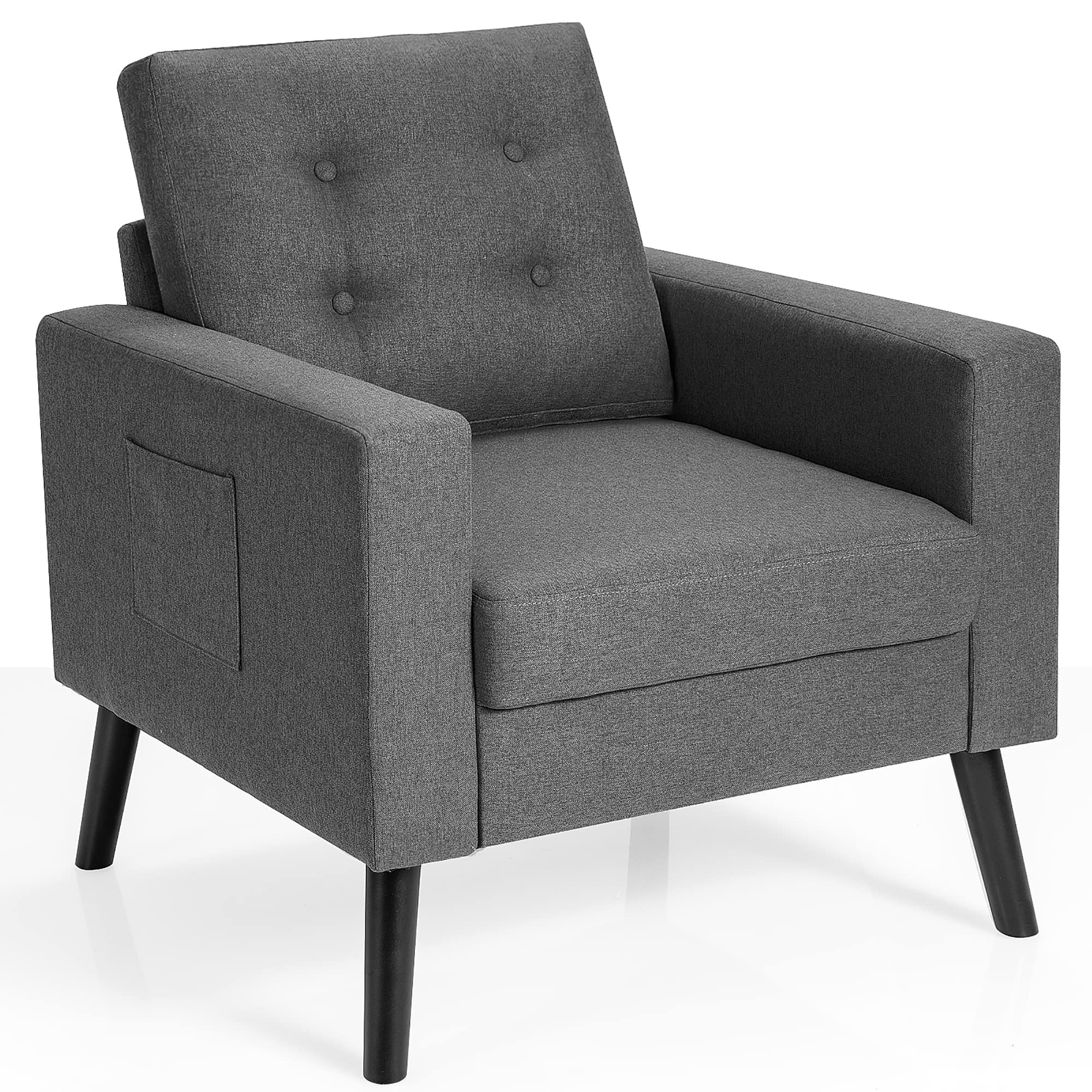 Front. Costway - Modern Accent Upholstered Single Sofa Chair with 2-Side Pockets - Grey.