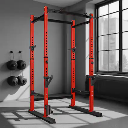 Front. KERDOM - Heavy Duty Stable Squat Rack Height Adjustable Weight Lifting Stand Power Rack Cage Home Gym Equipment, 660lbs Capacity - Red.