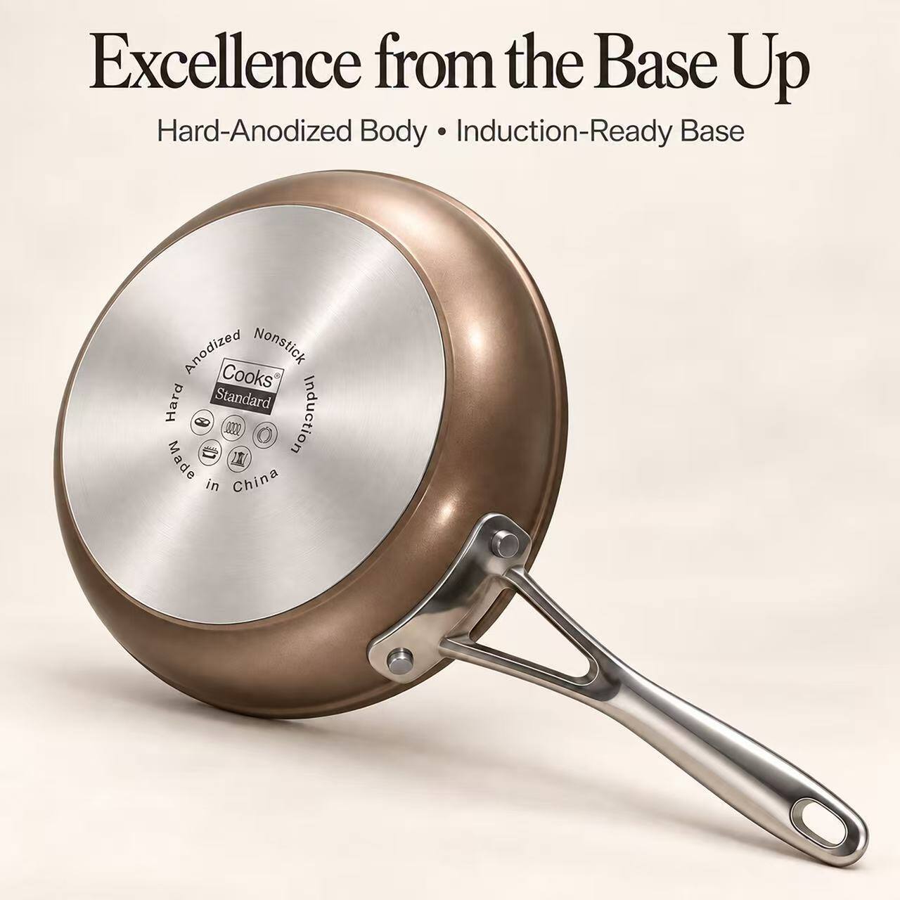 Excellence from the Base Up  
Hard-Anodized Body • Induction-Ready Base  

Hard Anodized Nonstick  
Cooks Standard  
Induction Ready  
Made in China