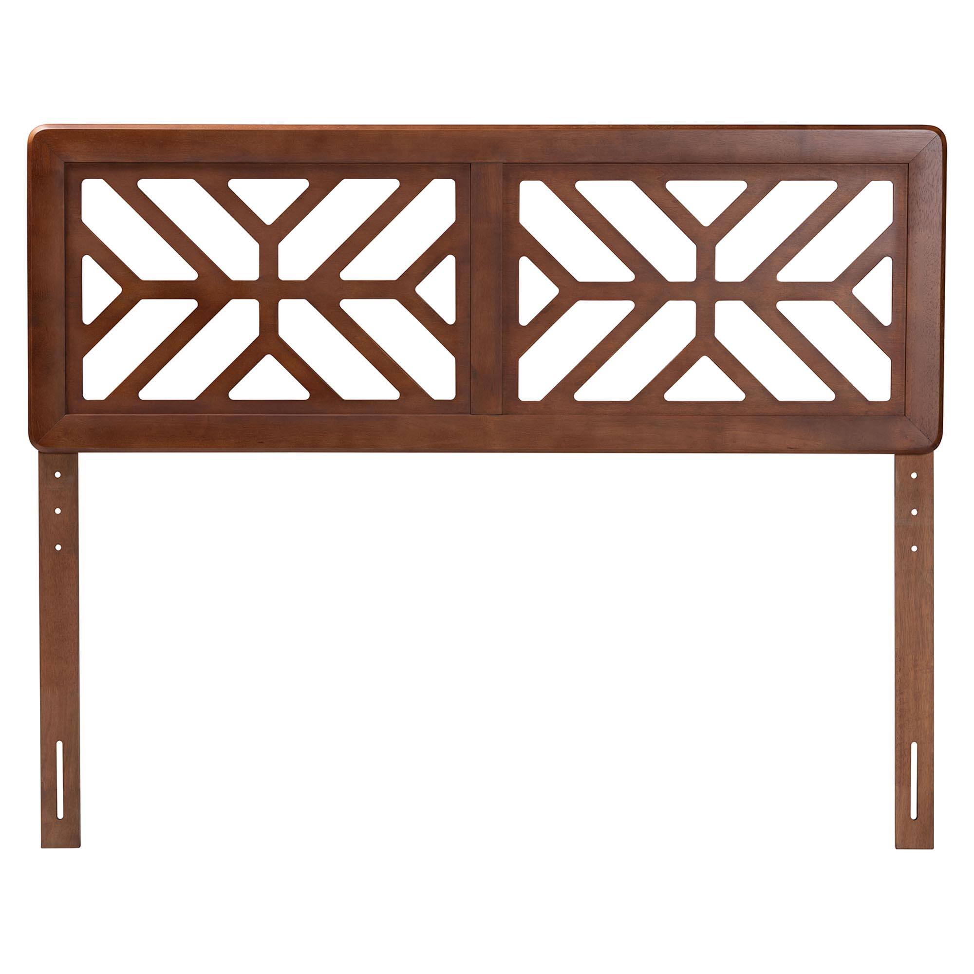 Angle. Baxton Studio - Kalare Wood Headboard with Geometric Cutout Design - Decorative Panel for Bed Frame, Adjustable Height, Full - Walnut Brown.