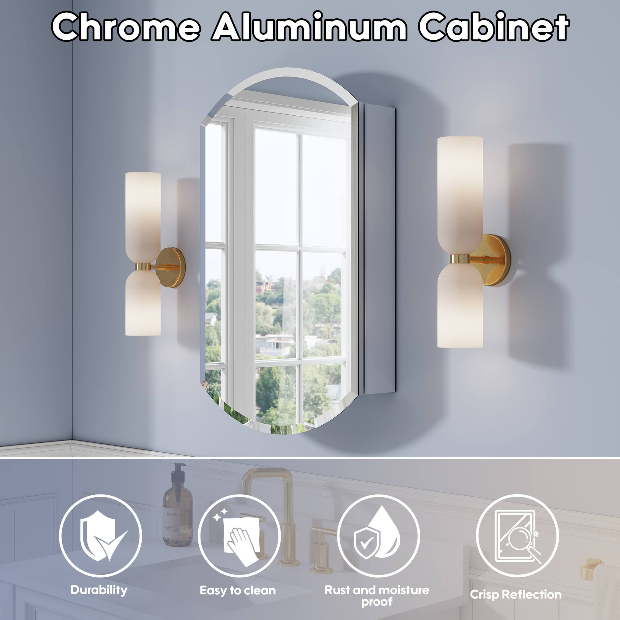 Chrome Aluminum Cabinet

- Durability
- Easy to clean
- Rust and moisture proof
- Crisp Reflection