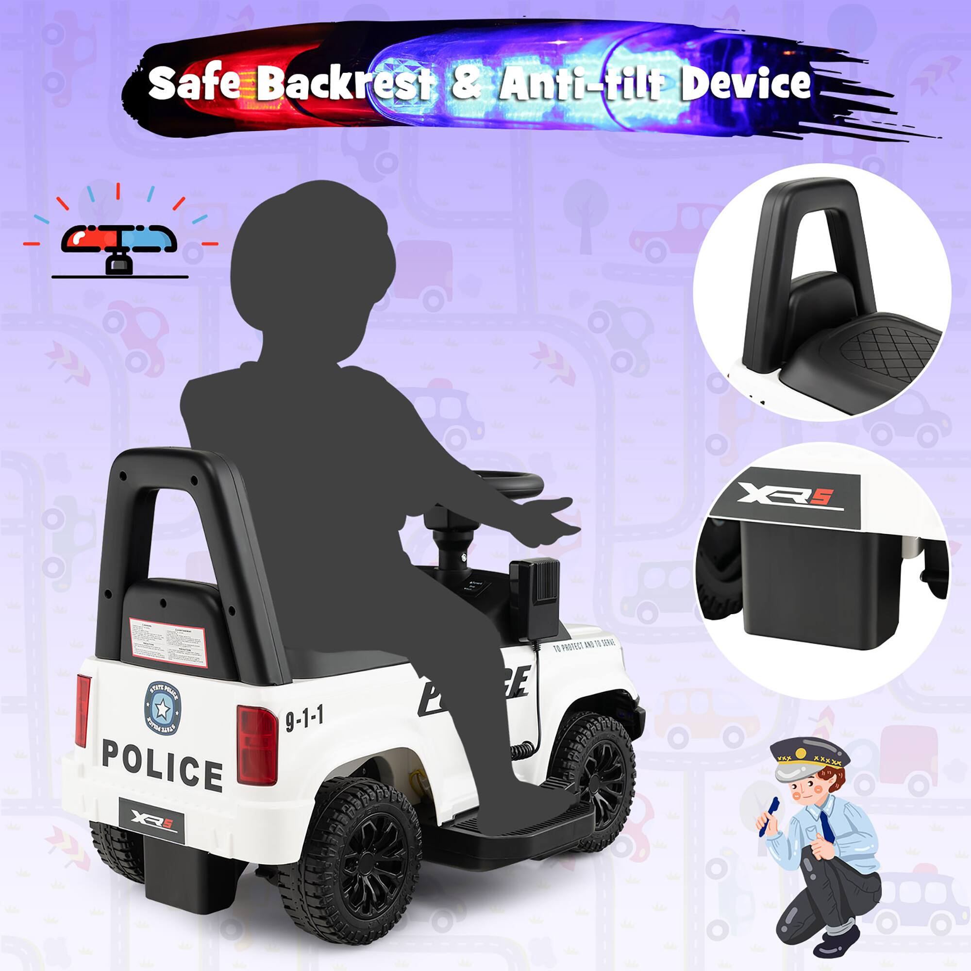 Safe Backrest & Anti-filf Device

XS S n e O M 9-1-1 ES POLICE EX B E Sm VMTI T 1 R T

XR5