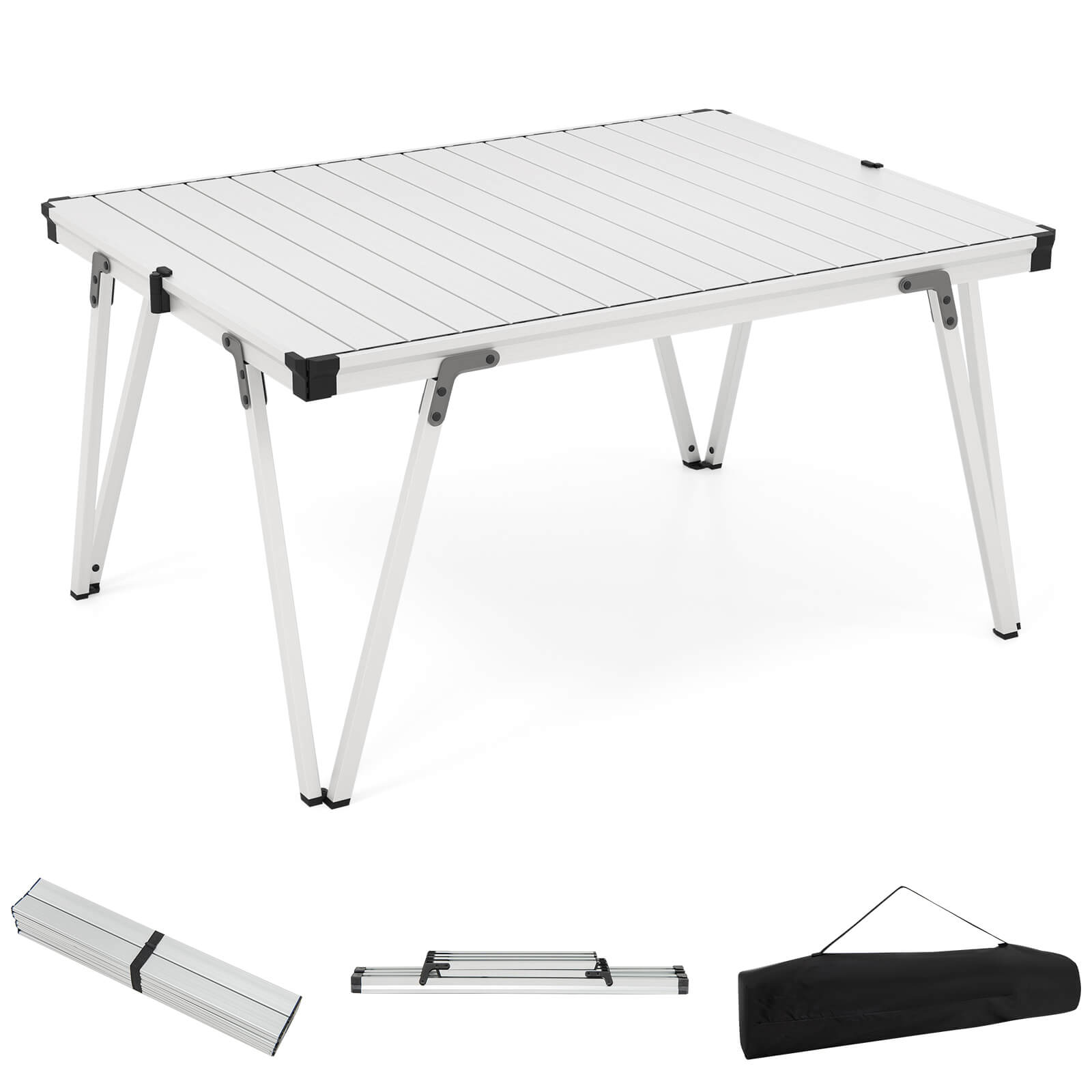 Alt View 17. Costway - Folding Camping Table w/ Storage Bag and Waterproof Desktop Aluminum Structure - Silver.