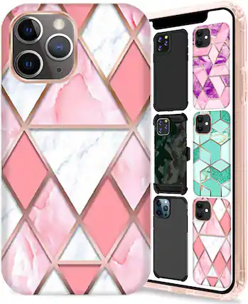 Front. DuraSafe Cases - iPhone 11 PRO Max - 6.5" Slim Printed Protective Phone Case - Pink Marble.