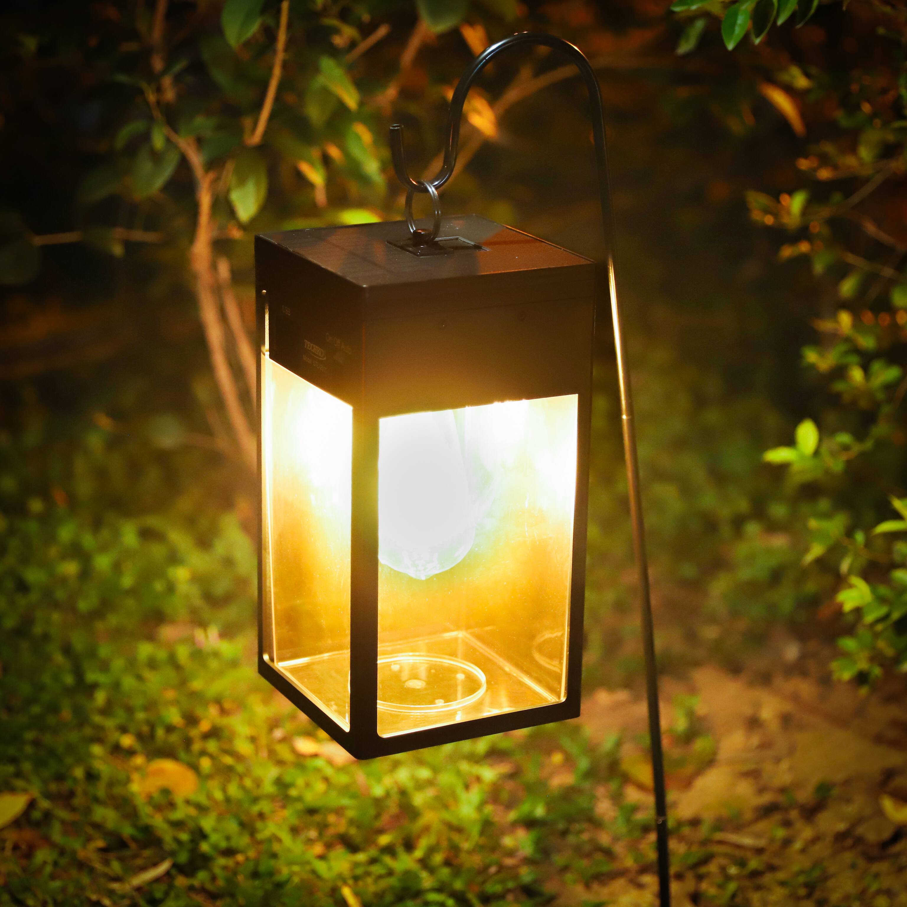 Left. Techko Maid - Solar Portable Lantern with Edison Bulb - Black.