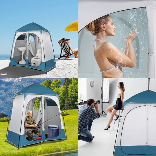 Alt View 5. Winado - 7.5FT Camping Dressing 2-Room Shower Tent Pop Up Shelter with Carrying Bag Privacy Changing Room Portable Toilet Outdoor - Blue & White.