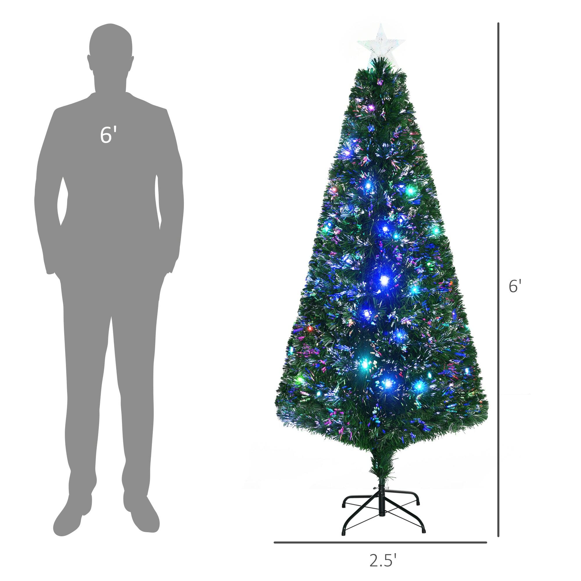 Left. BreeBe - 6 ft Tall Douglas Fir Pre-Lit Artificial Christmas Tree with Realistic Branches - Green.