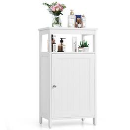 Costway - Bathroom Wooden Floor Cabinet Multifunction Storage Rack Organizer Stand - White
