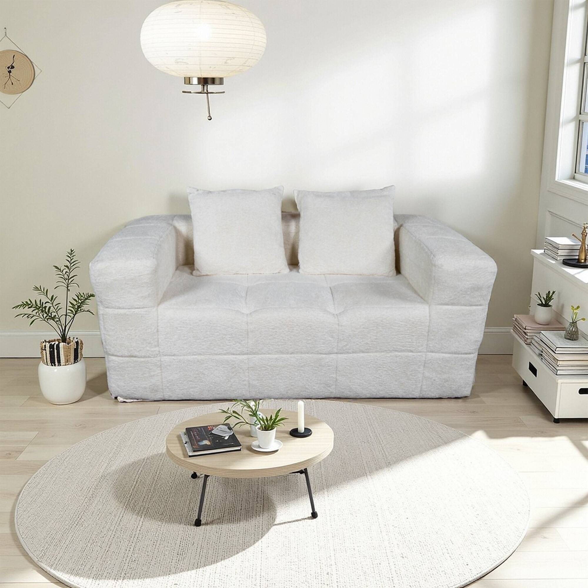 Back. LOVMOR - 60 Inch Corduroy Bean Bag Chairs For Living Room Bedroom Apartment Textured Ribbed Cozy Indoor Seating Comfort - Milk White.