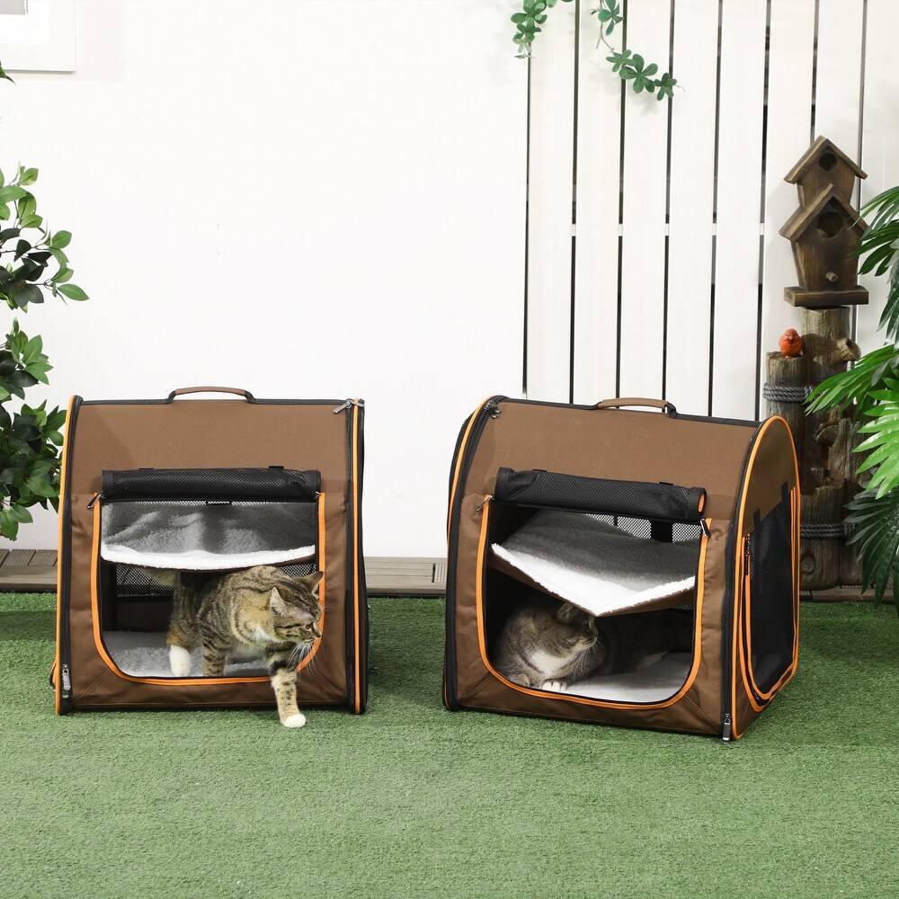 Alt View 1. Ficcuss Pets - Brown Soft-Sided Pet Carrier With Divider.