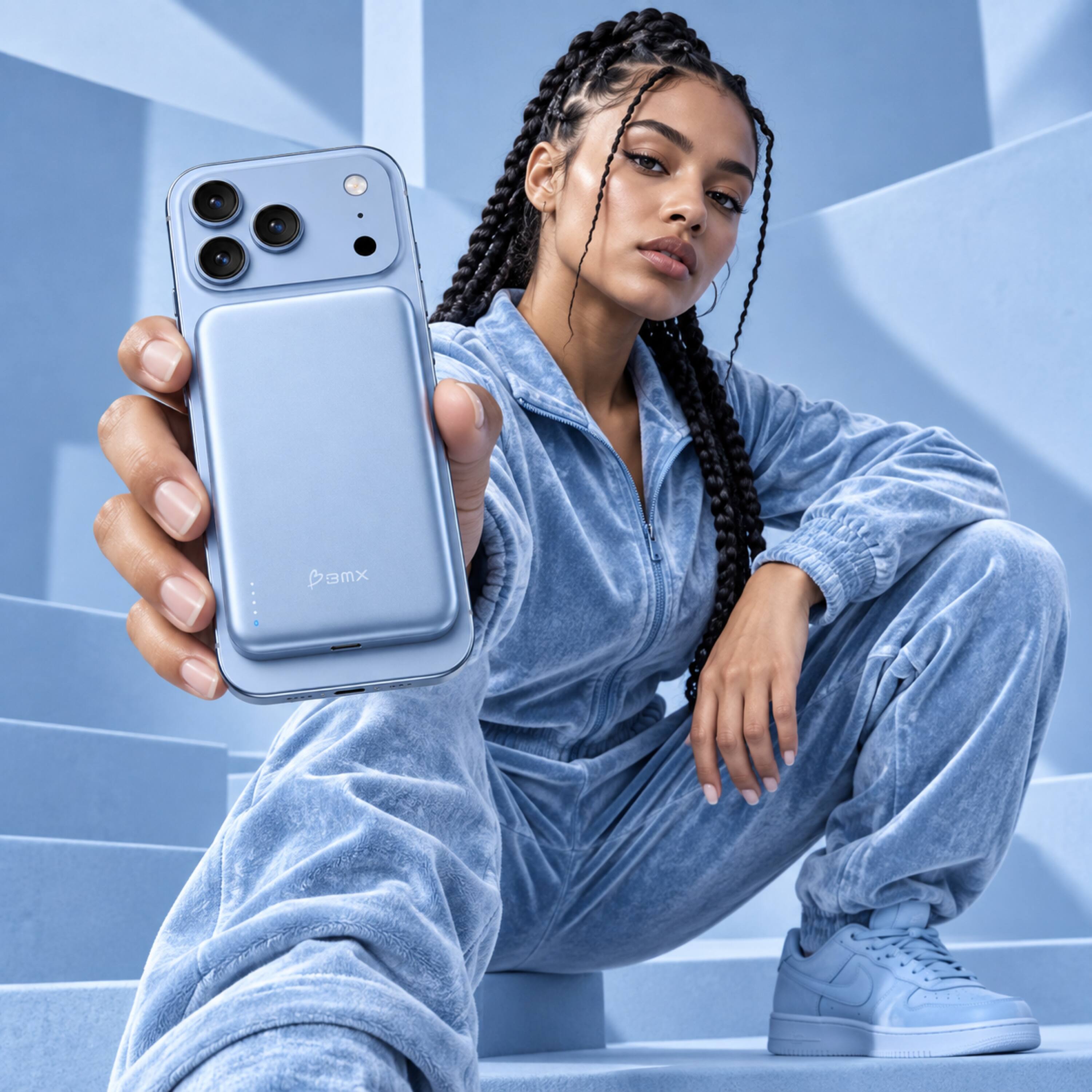 Alt View 3. BMX - SolidSafe AIR 5K Magnetic Solid-State Power Bank - Light Blue.