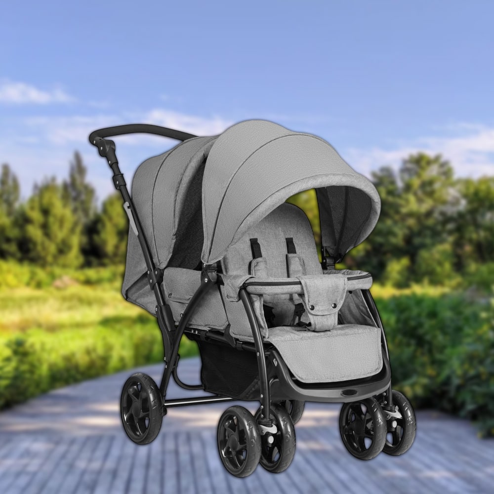 Hivvago - Compact Dual Seat Foldable Baby Stroller Lightweight Front & Rear Design - Gray