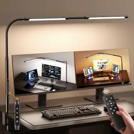 Front. Dazzed Corner - LED Desk Lamp with Adjustable Gooseneck, Dual Screen, Stepless Dimming & Temp.