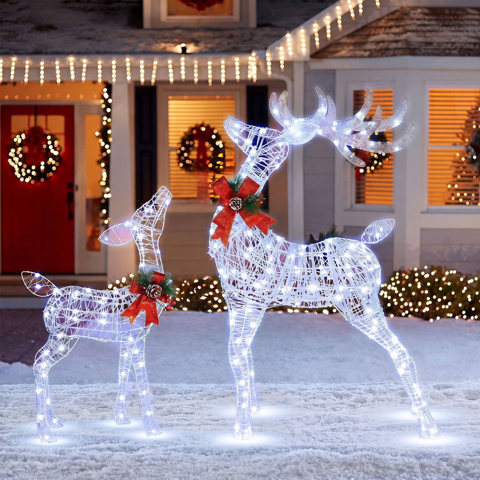 Alt View 4. Costway - Costway Lighted Christmas Reindeer Pre-Lit Xmas Holiday Decoration with 120 Cold LED Lights - White.