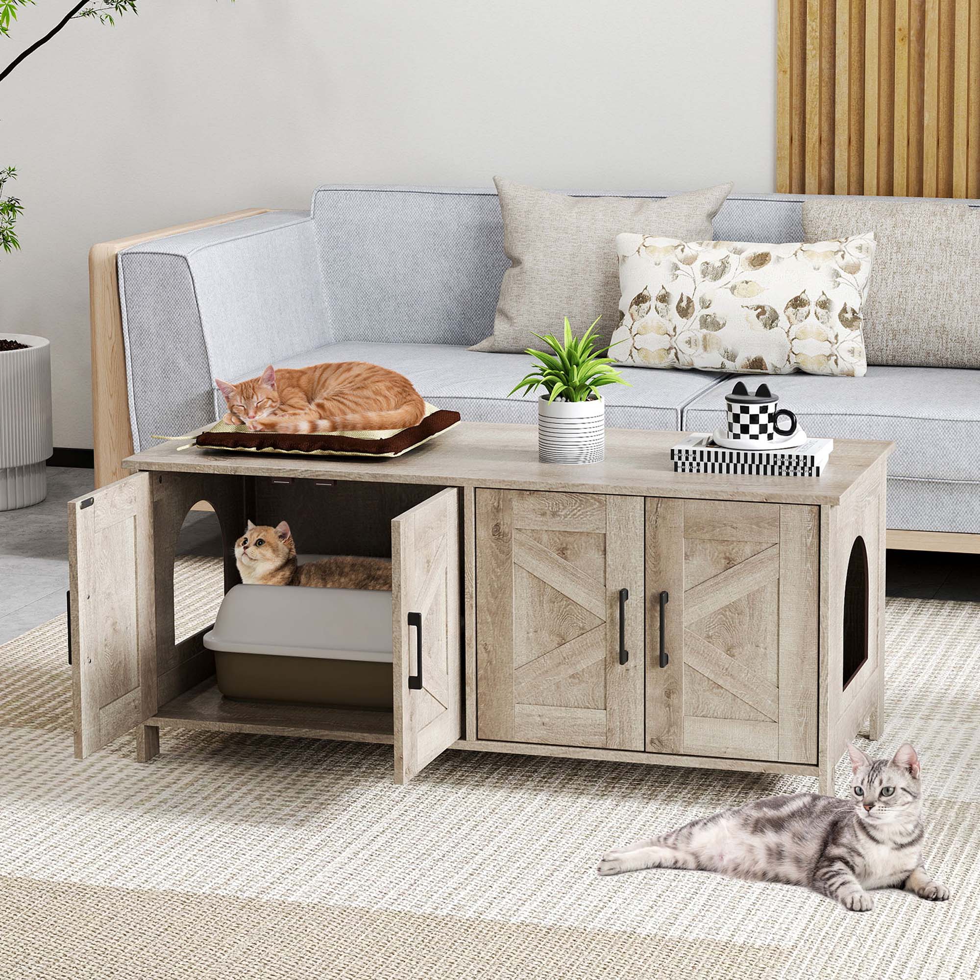 Alt View 4. Gymax - Gymax Cat Litter Box Enclosure for 2 Cats w/ Double Rooms Wooden Cat Washroom Cabinet Oak - Oak.