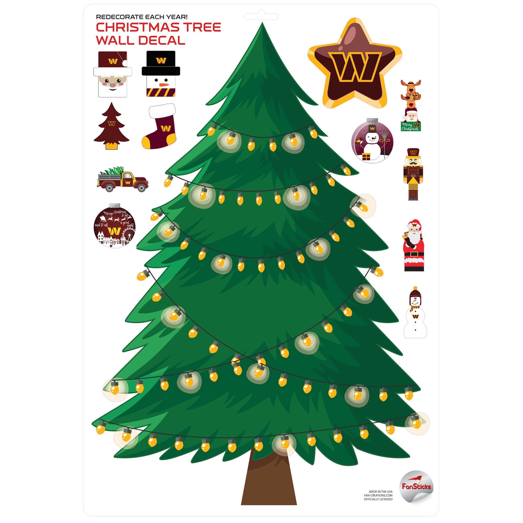 Fan Creations - Washington Commanders Holiday Wall Decal - Multicolor