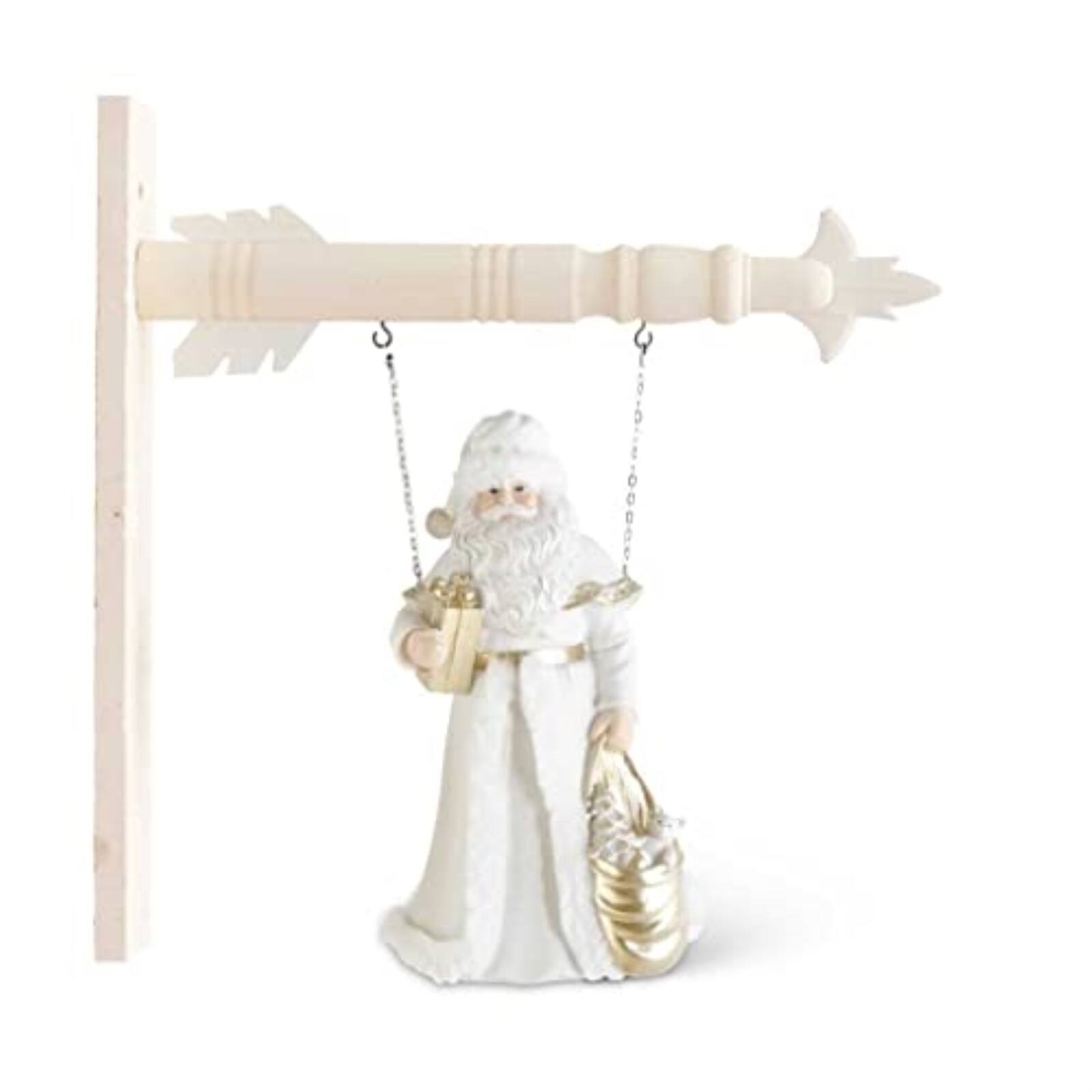 Angle. K&K Interiors - K&K Interiors White and Gold Resin Santa Holding Package Arrow Replacement Sign 12 inch - Arrow Sold Separately - White.