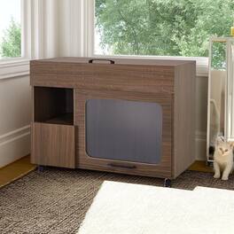 Pefilos - 35" Multi-Purpose Cat Litter Box Enclosure with Storage, Modern Walnut Multi-Functional Cat House for Indoor Cats