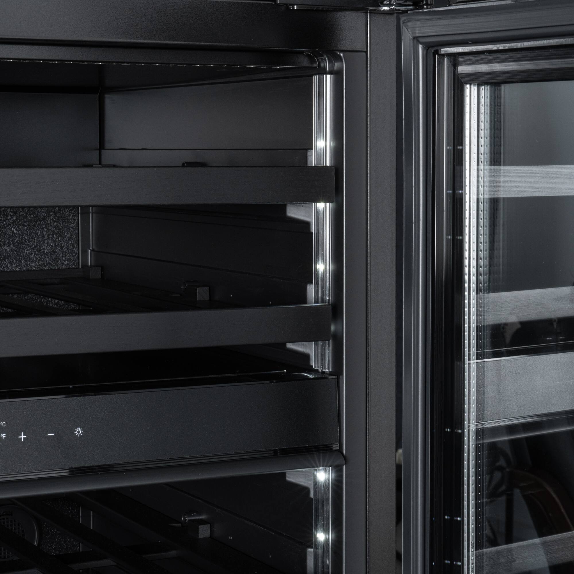 Alt View 6. Koolmore - KoolMore Reserve 24 in. Under-Counter Panel Ready Dual Zone Built-in Wine Cooler with Black Shelves, 45 Bottle Capacity - Black.