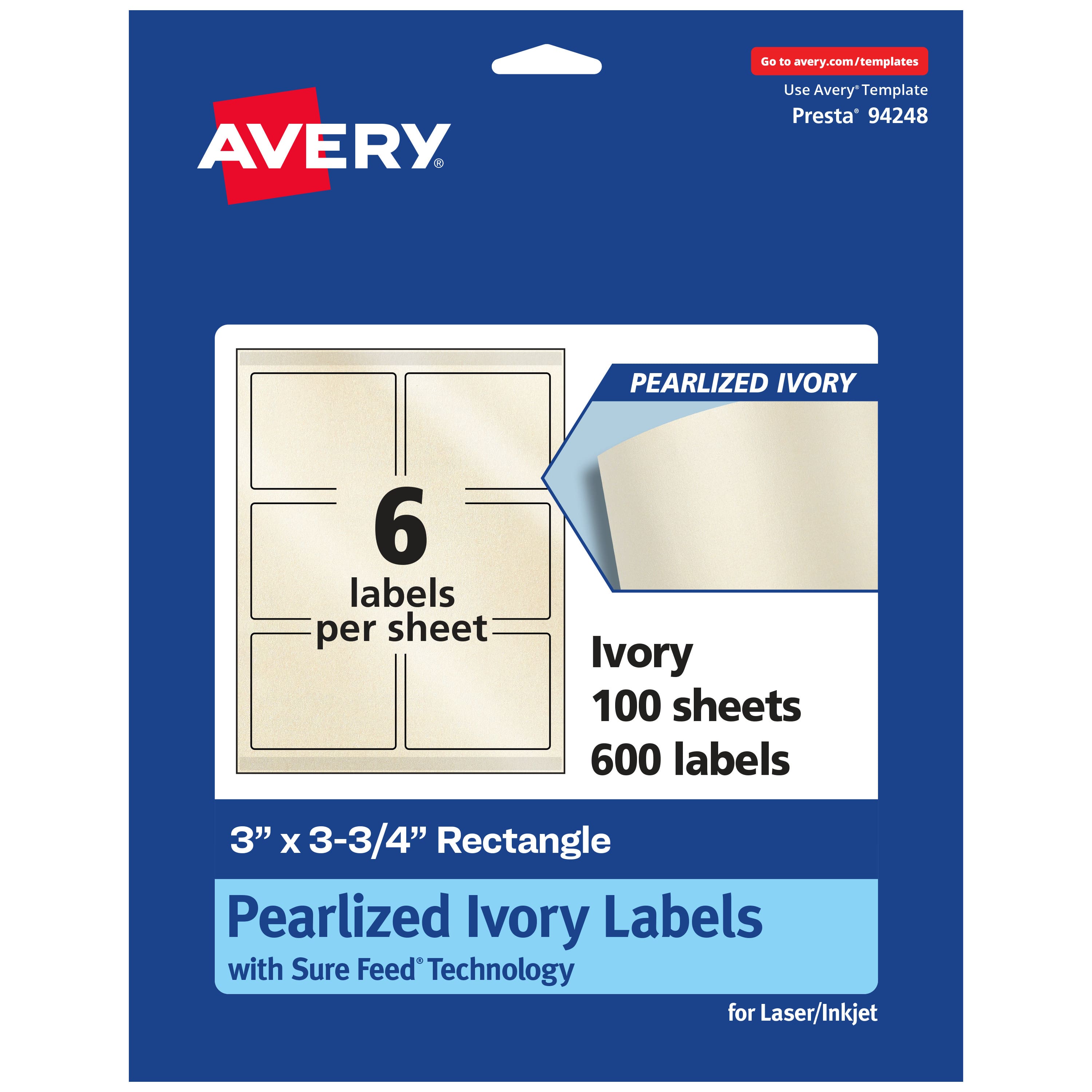 "Avery - Pearlized Ivory Rectangle Labels, 3"" x 3.75"", 600ct - White" price history on PriceWatchPro