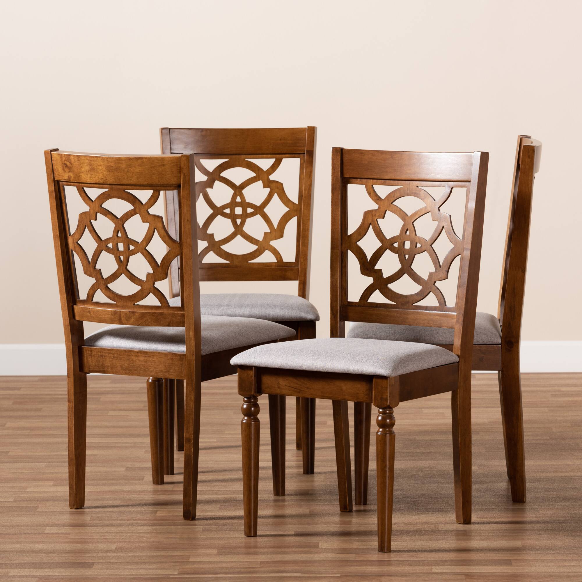 Alt View 2. Baxton Studio - Lylah Modern Fabric Upholstered and Finished Wood 4-Piece Dining Chair Set - Grey/Walnut.