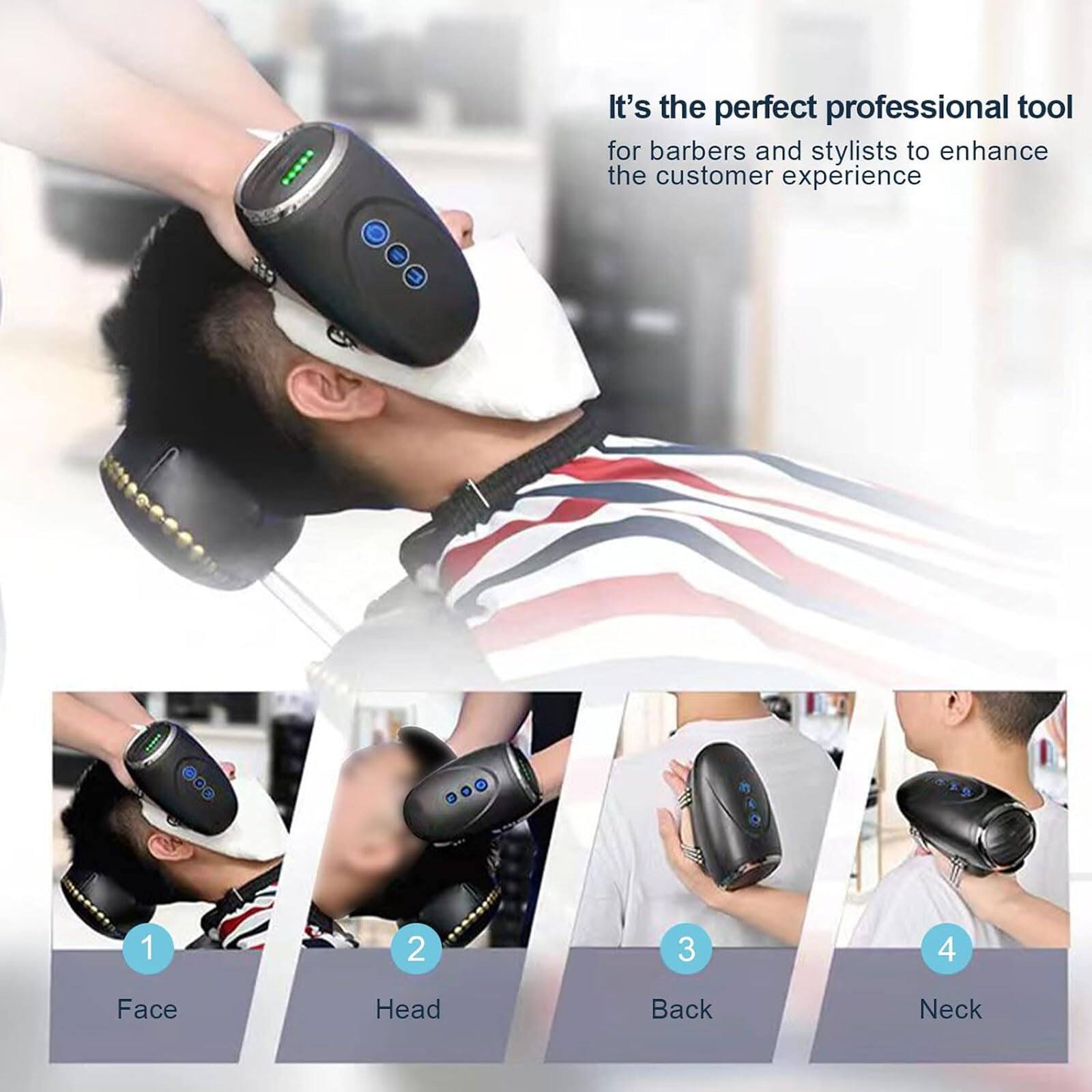 It's the perfect professional tool for barbers and stylists to enhance the customer experience.

1. Face
2. Head
3. Back
4. Neck