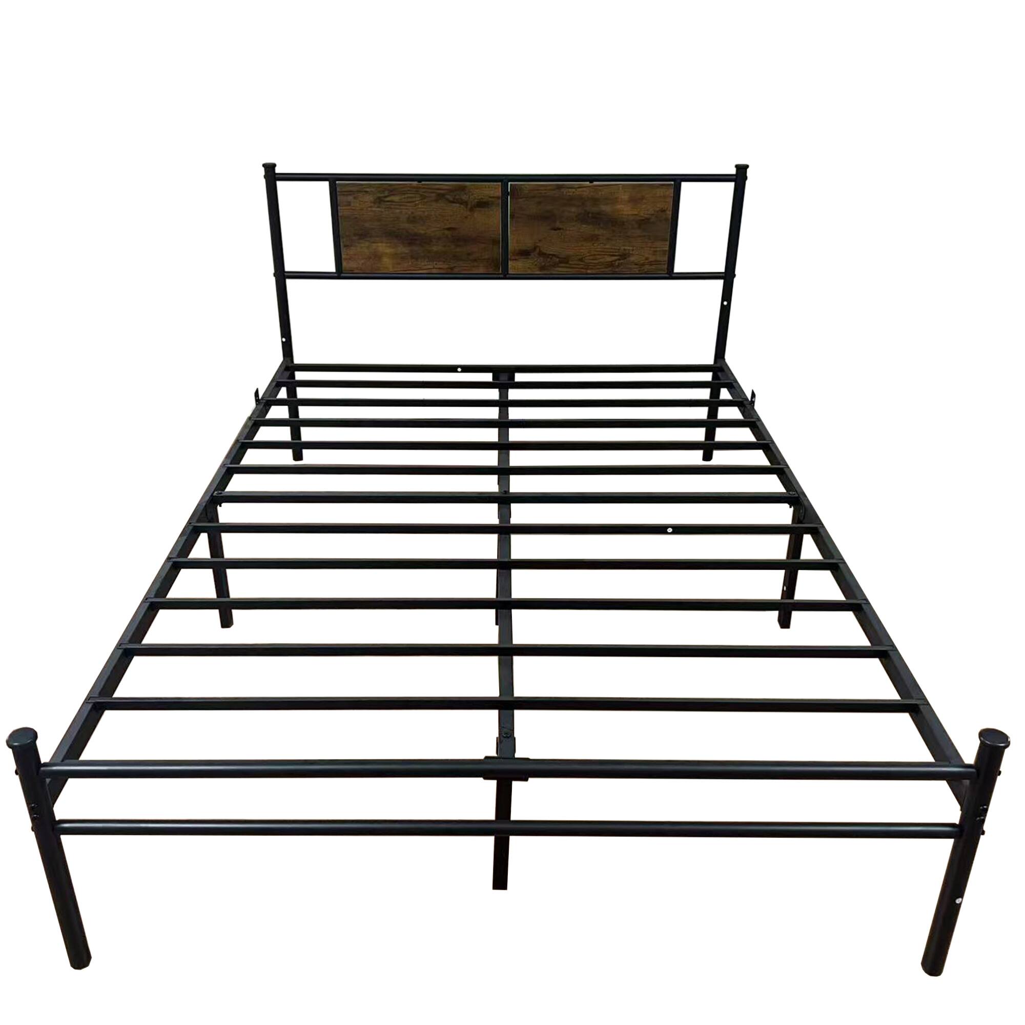 Left. GOODSILO - Full Size Metal Bed Frame with Wooden Headboard - Sturdy and Stylish Design for Modern Bedrooms - Black.