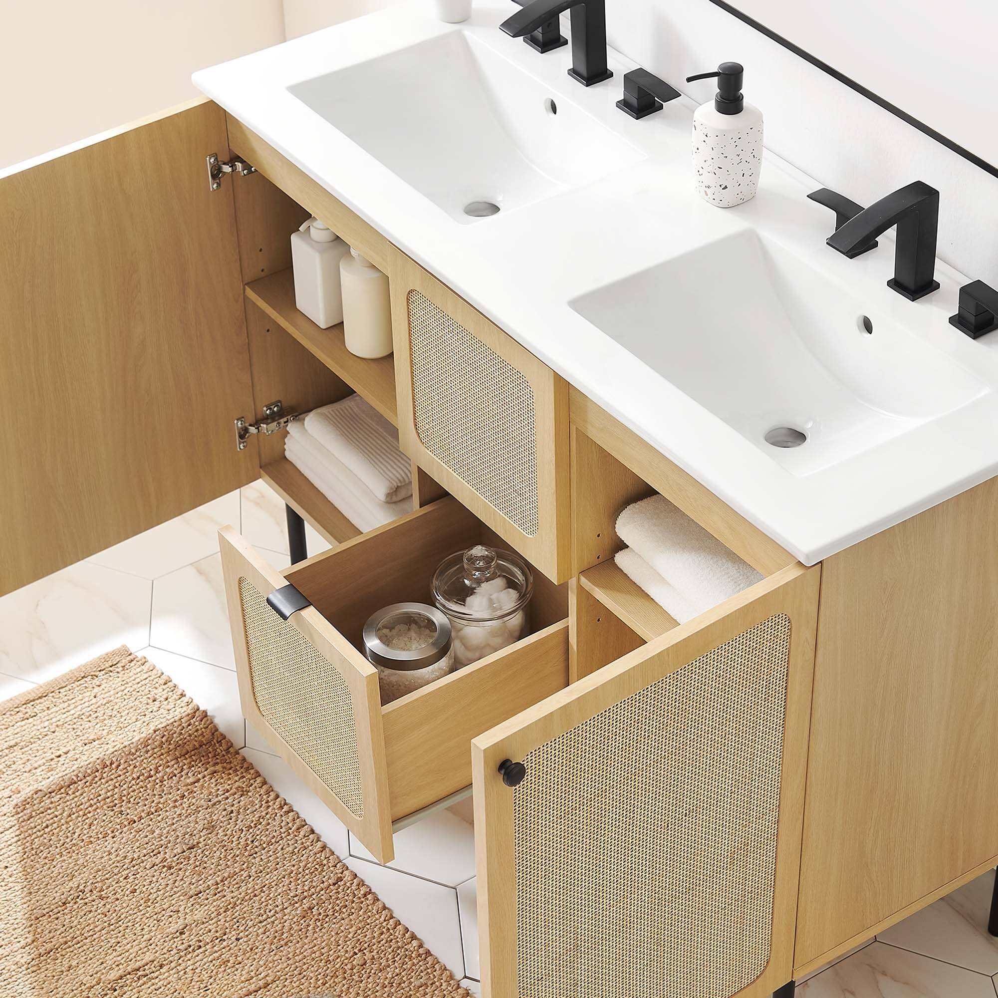 Alt View 1. Modway - Chaucer 48" Bathroom Vanity with White Basin Included by Modway - Oak White.