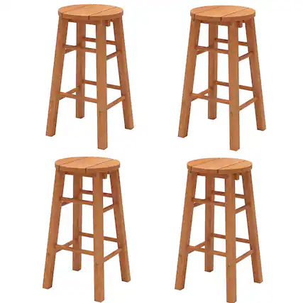 Front. Gymax - Gymax 24-Inch Outdoor Wood Bar Stools Set of 4 w/ Round Seat Footrest for Garden - Natural.