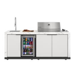 Koolmore - Outdoor Kitchen Suite With Rock Beam Countertop, 4 Burner Grill, Refrigerator, Cabinet and Stainless Steel Sink - White