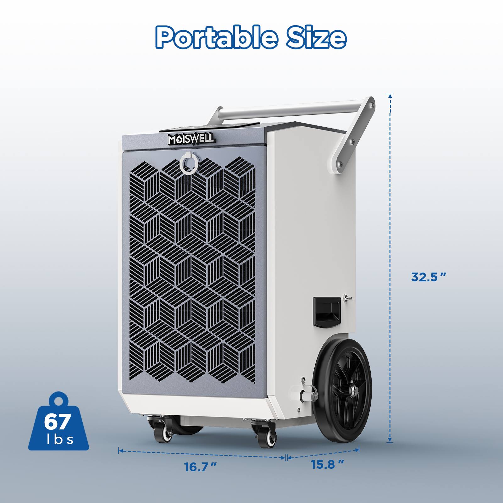 Portable Size  
MOISWELL  
32.5"  
67 lbs  
16.7"  
15.8"