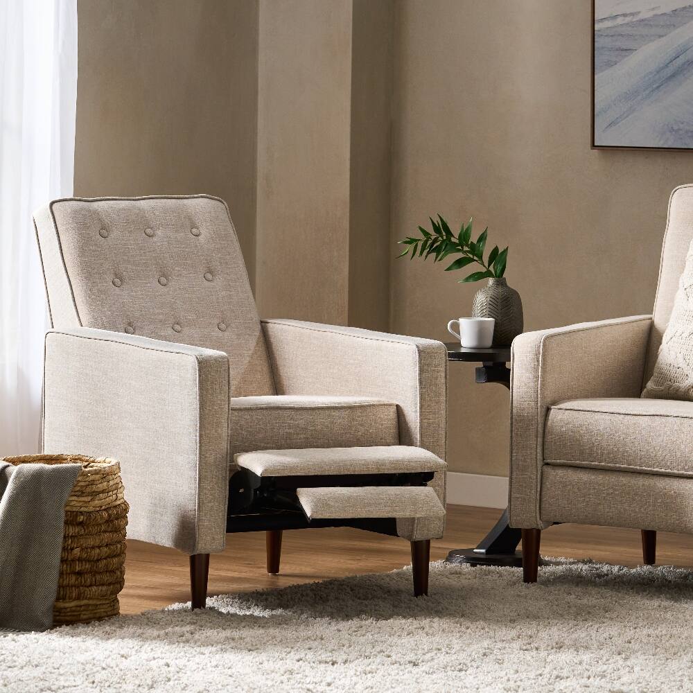 Alt View 3. Loheer - Loheer Fabric Recliner Chair, Mid-Century Pushback Tufted Sofa with Wooden Legs for Living Room - Gray.