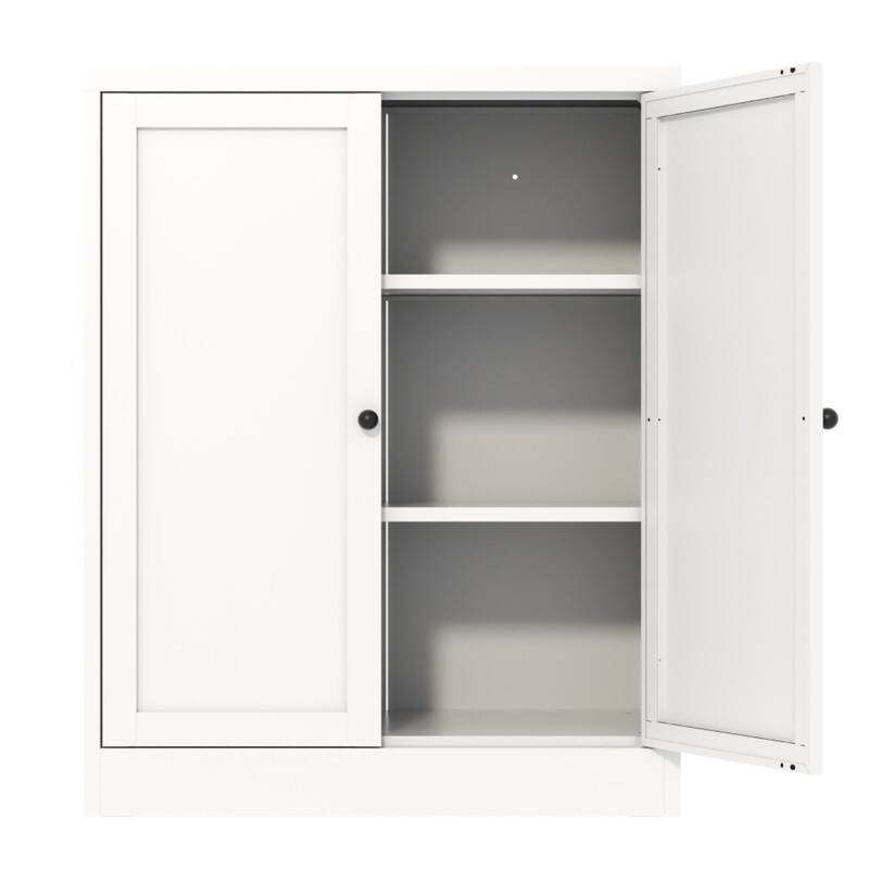 Alt View 6. ALEXOUN - 34.6" White Metal Pantry Cabinet, Minimalist Freestanding Storage Organizer with Adjustable Shelves & Easy-Grip Handles - White.