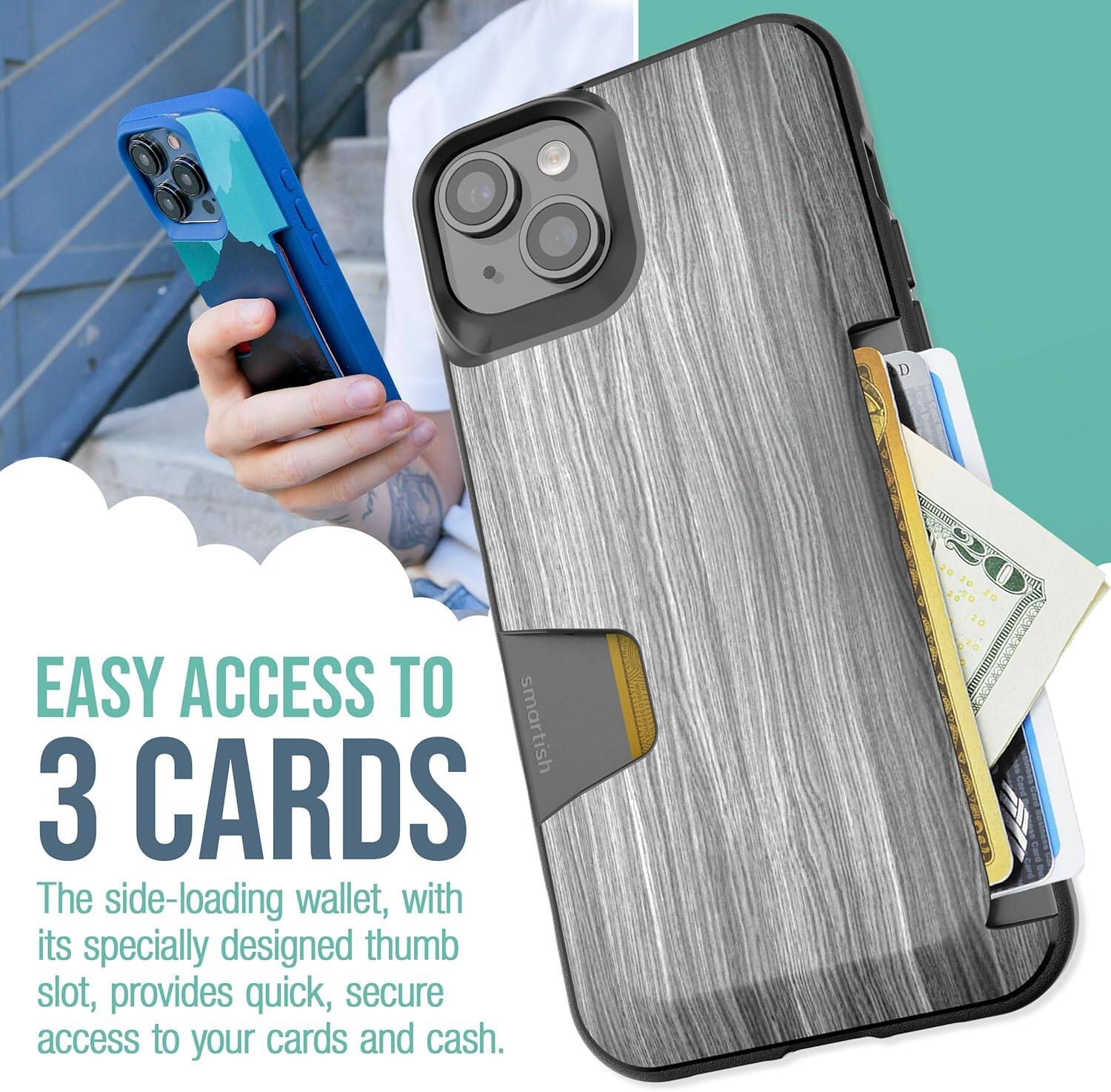 EASY ACCESS TO 3 CARDS

The side-loading wallet, with its specially designed thumb slot, provides quick, secure access to your cards and cash.