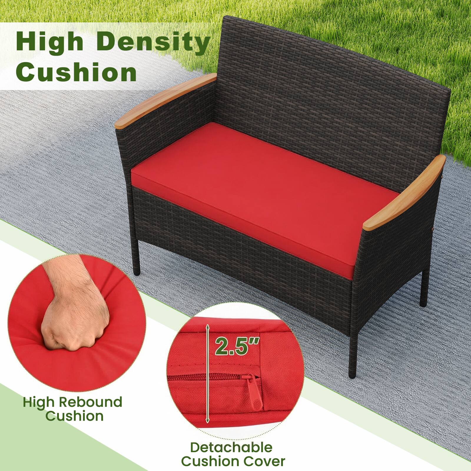 High Density Cushion  
2.5" High Rebound Cushion  
Detachable Cushion Cover