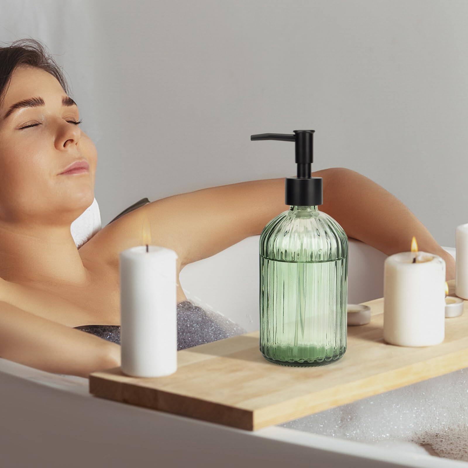 Alt View 8. Dapper Styles - Glass Soap Dispenser With Plastic Pump Liquid Hand Rustproof For Kitchen Bathroom Great Oil Soaps army - Stripe-grey-Plastic Pump.