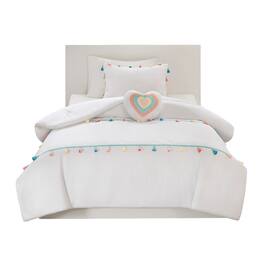 Gracie Mills - Xylon Solid Tassel Comforter Set with Heart-Shaped Throw Pillow - White