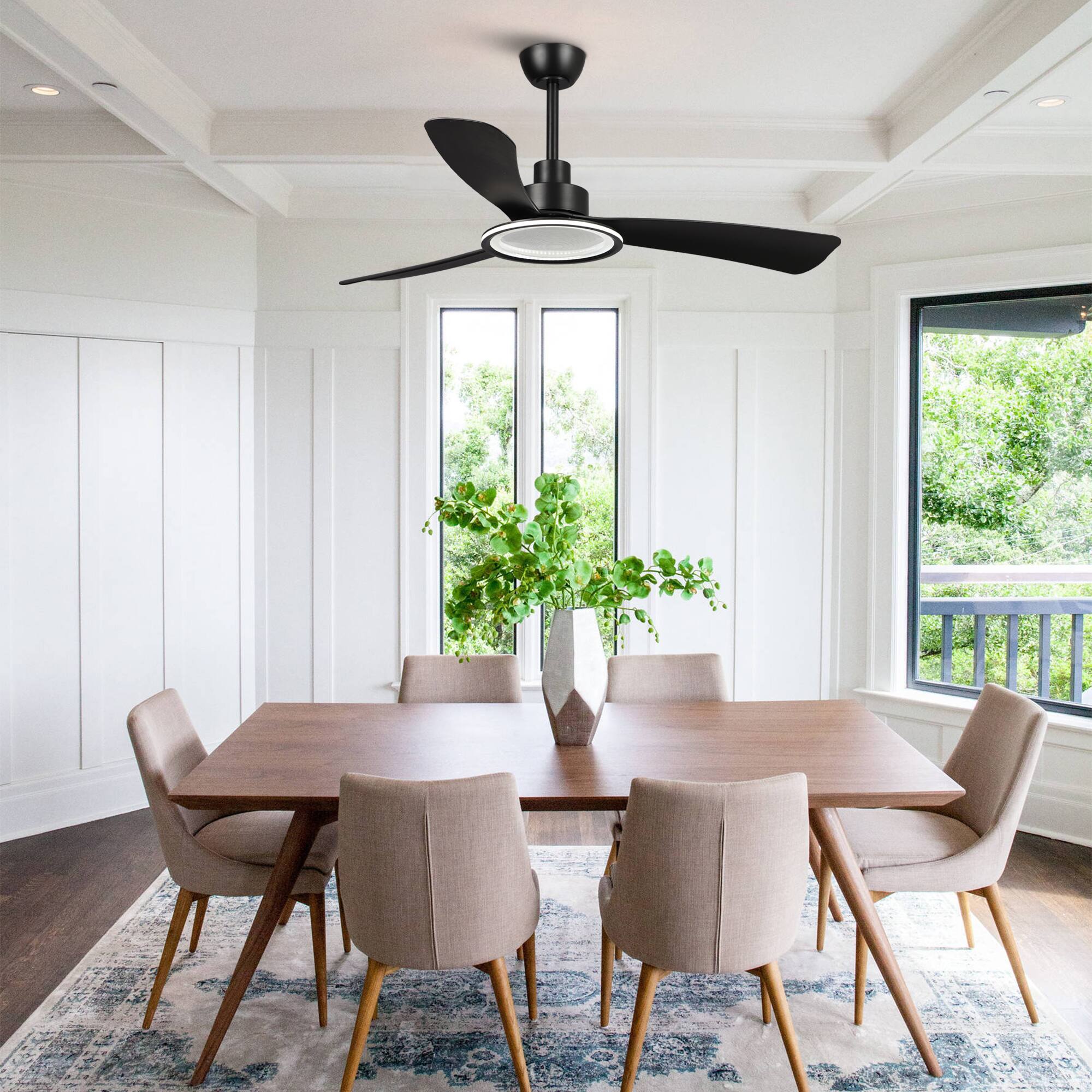 Back. Parrot Uncle - 52" Bohemian Industrial DC Motor Downrod Mount Reversible Ceiling Fan with Lighting and Remote Control - Matte Black.