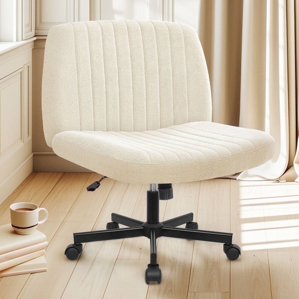Alt View 3. Neo Chair - Criss Cross Chair with Wheels Home Office Cross Legged Armless Chairs Ergonomic Computer Desk Wide Seat for Bedroom - Wheels-Beige.