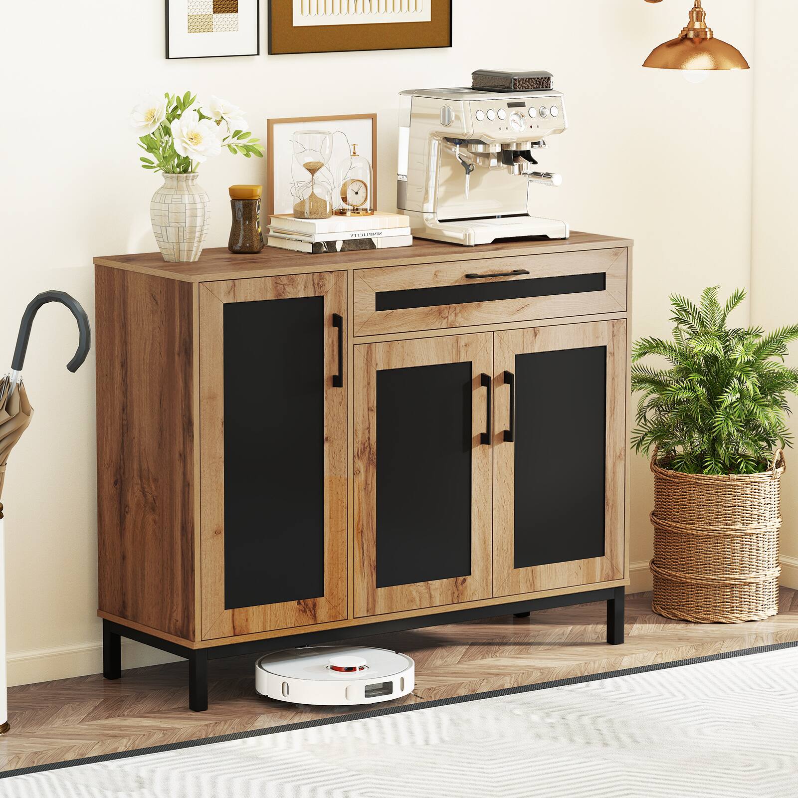 Alt View 3. Gymax - Gymax 48'' Sideboard Buffet Cabinet w/Drawer & Removable Shelves for Kitchen Entryway - Yellow.