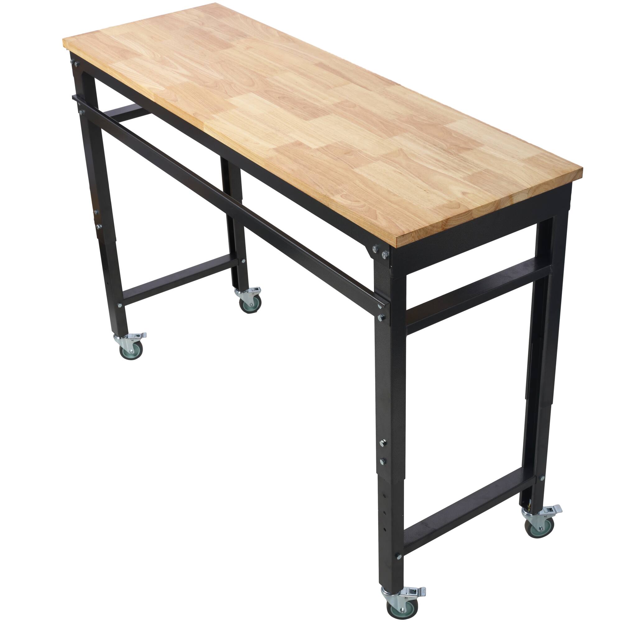 Front. GOODSILO - Adjustable Height Rolling Workbench with Rubber Wood Top for Garage and Workshop Use - Dark Gray,Wood.