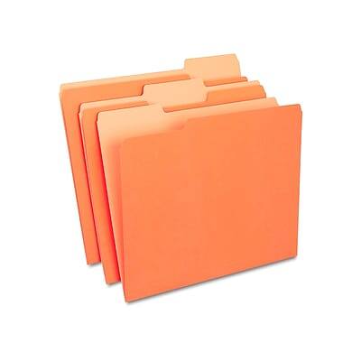Front. Staples - Staples File Folders, 1/3-Cut Tab, Letter Size, Orange, 100/Box (ST433680-CC) - Orange.